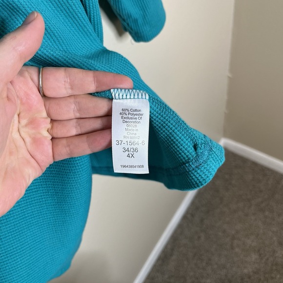 women within 4x top embroidered Plus Floral Waffle Knit Boho Preppy Button 3/4 - Picture 6 of 7